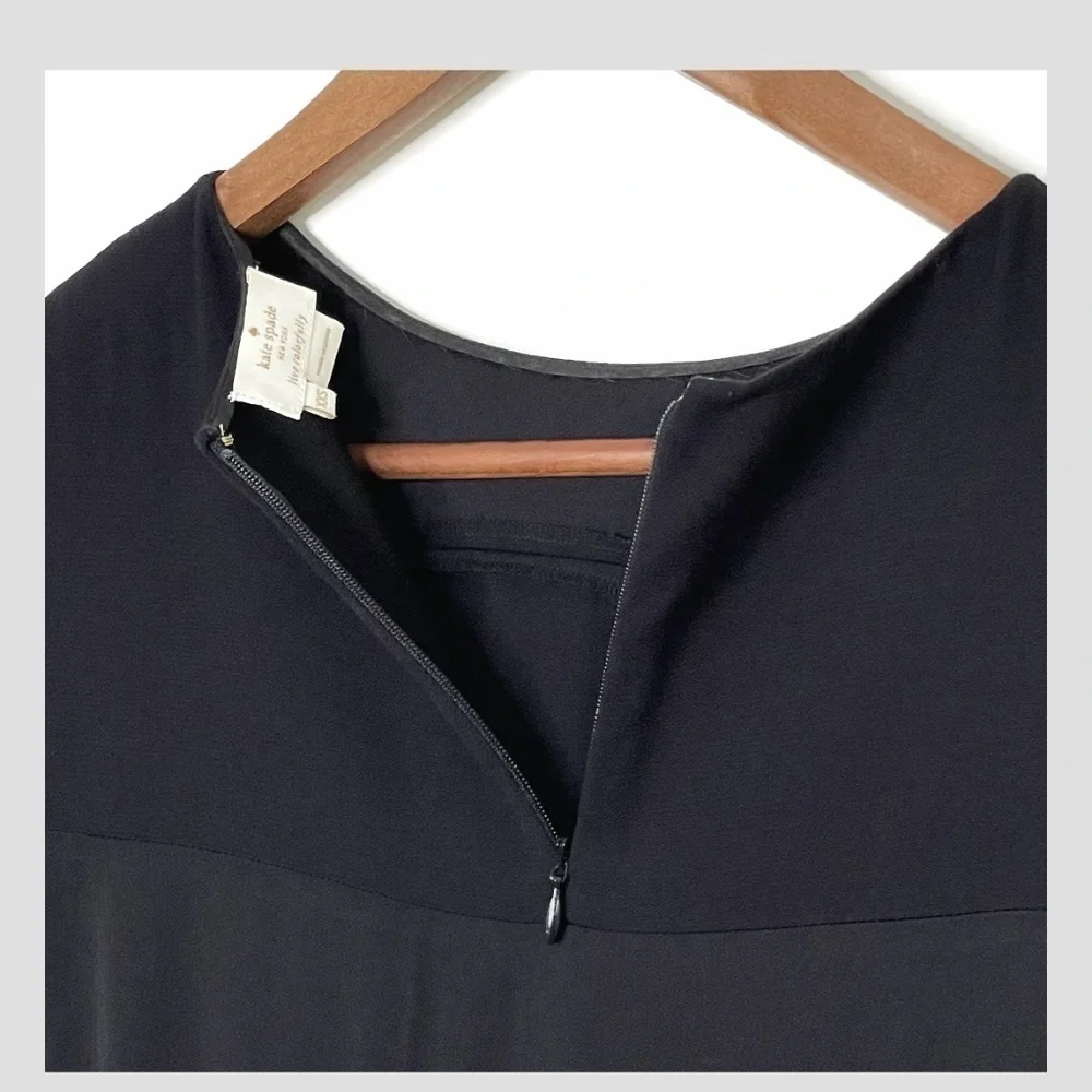Kate Spade Blouse Long Sleeve Crepe Fabric Top Ruffle Hem Zip Back Black Sz XXS